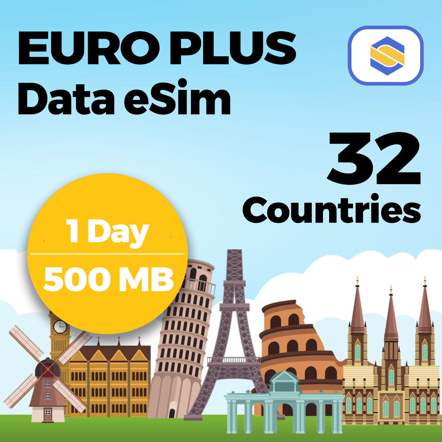 EURO PLUS 500MB - 1 DAY