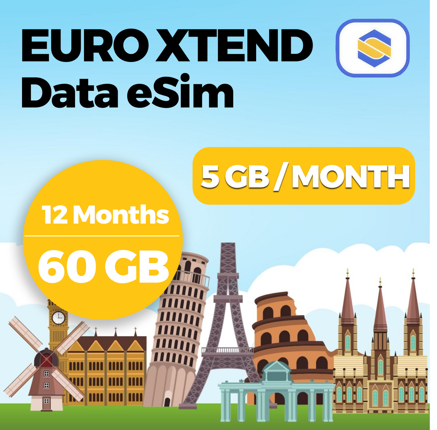 EUROPE XTEND 60GB - 12 MONTHS!