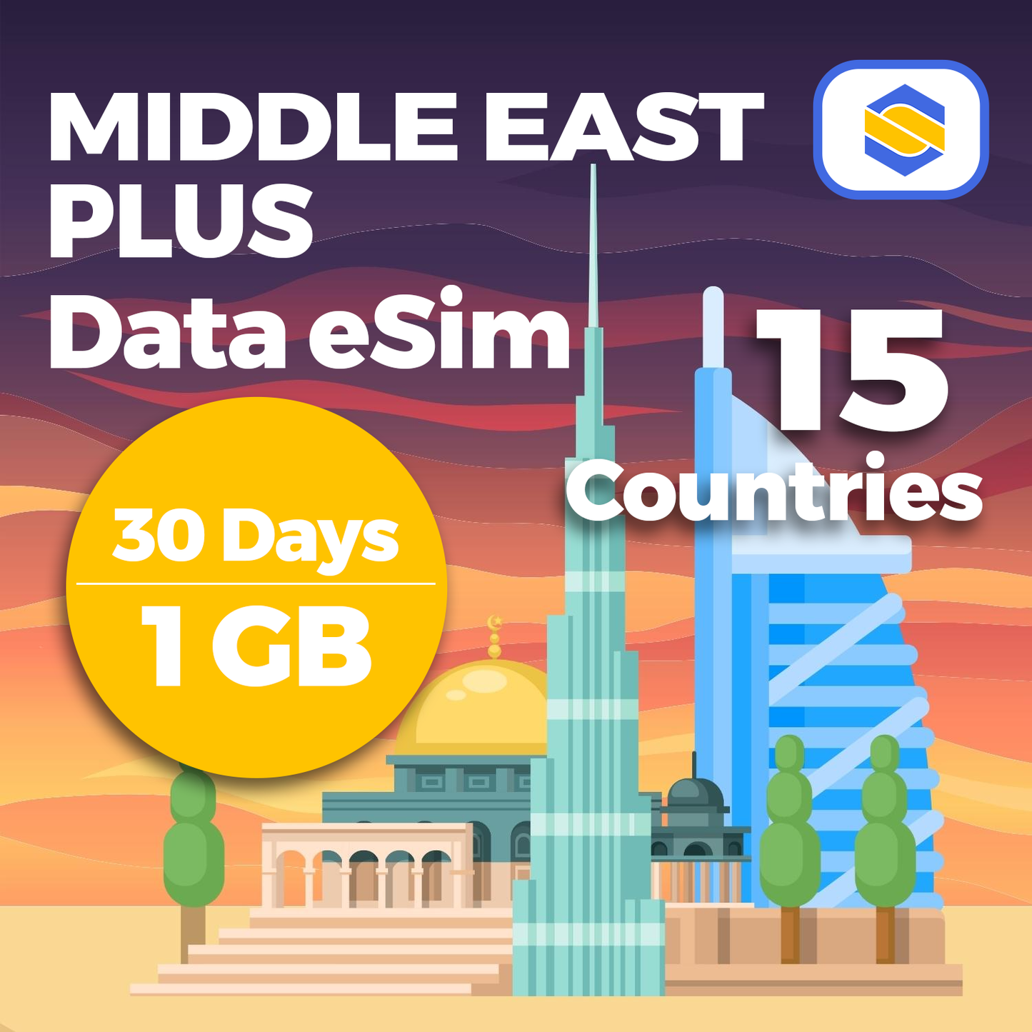 Middle East Plus eSIM - 1GB Data Valid for 30 Days
